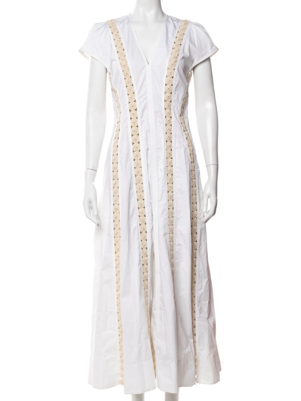 Tory Burch White Maxi Dress with Beige Crochet Insets - Picture 7 of 9